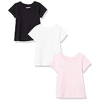 Amazon Essentials Girls' Short-Sleeve T-Shirt Tops (Previously Spotted Zebra), Pack of 3, White/Black/Pink, X-Small