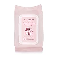 The Face Shop Rice Water Bright Cleansing Facial Wipes - Rice Extract - Refreshing, Brightening, Moisturizing - Infused with Cleansing Milk - Vegan Disposable Makeup Remover Wipes - Korean Skin Care