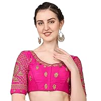 Aashita Creations Women's Phantom Silk Embroidery Maggam Work Blouse Pink Color_1359