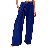 Linen Pants Women Color Cotton Linen Flax Elastic Pants Beach Leisure Trousers Cropped Shorts High Waist Palazzo