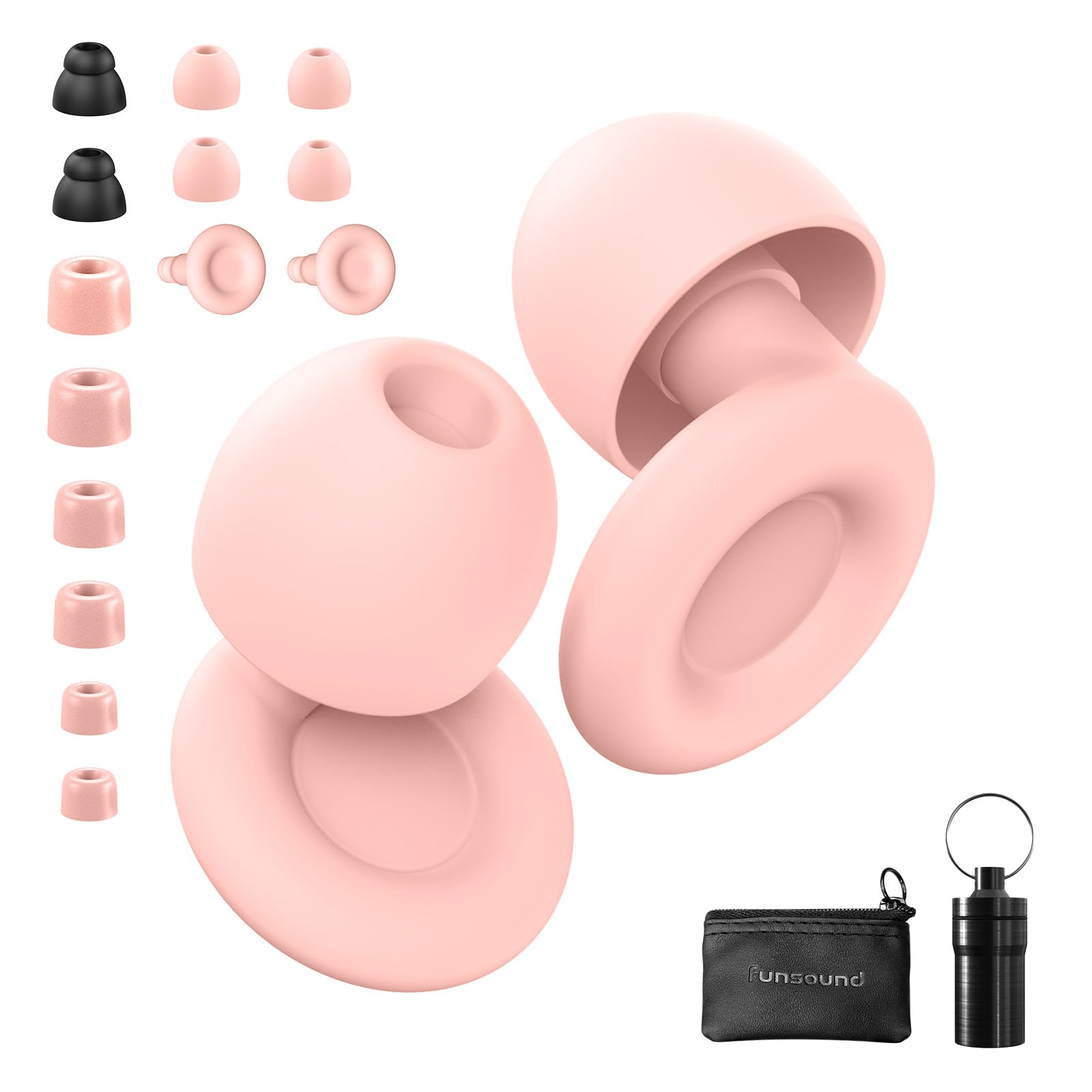 Ear Plugs for Sleeping Noise Reduction Reuseable, Concerts, Focus, Travel, Work, High Fidelity – 7 Pairs Eartips – Flexible Soft-Touch – NRR of 24 and 27 dB Noise Cancelling (Pink)