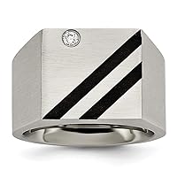 The Black Bow Men's 14mm Stainless Steel Black Plated CZ Signet Tapered Ring