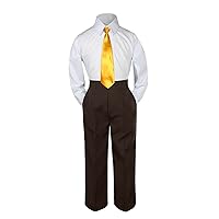 3pc Baby Toddler Kid Boy Wedding Party Suit Brown Pants Shirt Necktie Set SM-4T