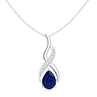 Natural Blue Sapphire Teardrop Infinity Pendant with Diamond for Women in Sterling Silver / 14K Solid Gold