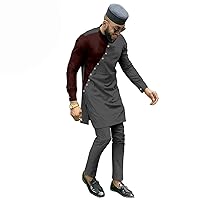 Bazin Riche Men 3 Pieces Pants Sets African Men Clothes Casual Men Shirt Pants and Hat Sets Traditional