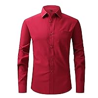 Men's Casual Long Sleeve Stretch Dress Shirt Business Solid Color Wrinkle-Free Regular Fit Work Button Down Shirts