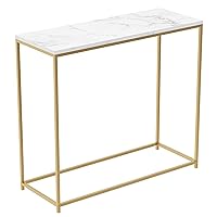 Safdie & Co. - Marble White Console Tables for Entryway, Gold Metal Console Table, Use As Doorway Table, Narrow Bar Table, or Accent Furniture for Decorating Foyer, 31 x 12 x 28 inches