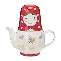 Sunart Cute Tableware Matryoshka Teapot & Cup (Tea Set for 2), Red x White SAN1790