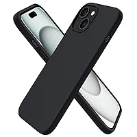 ORNARTO Compatible with iPhone 15 Case 6.1, Slim Liquid Silicone 3 Layers Full Covered Soft Gel Rubber Phone Case Protective Cover 6.1 Inch, Black