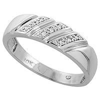 Genuine 10k White Gold Diamond Trio Wedding Sets for Him and Her Diagonal Channels 3-piece 6mm & 5mm wide 0.15 cttw Brilliant Cut sizes 5-14