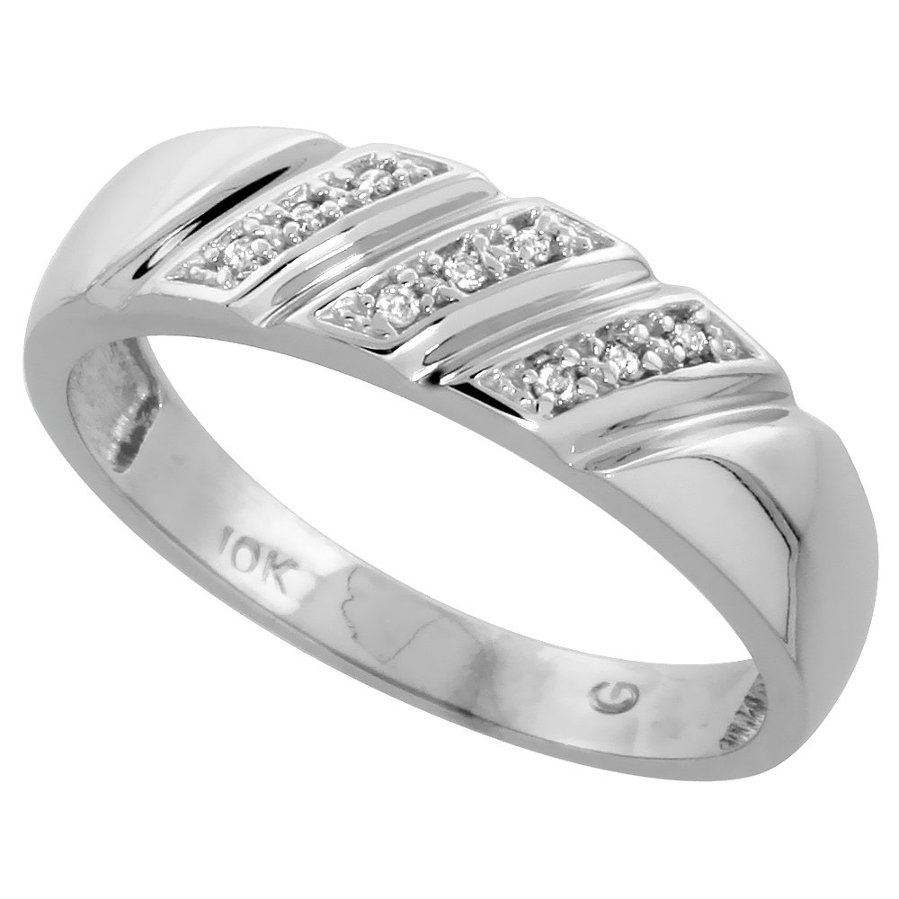Silver City Jewelry 10k White Gold Men's Diamond Wedding Band, 1/4 inch Wide