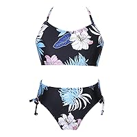 iiniim Kids Girls 2 Piece Rush Guard Tankini Swimsuit Floral Halter Neck Crop Top Bottom Swimwear