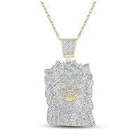 The Diamond Deal Yellow-tone Sterling Silver Mens Round Diamond Jesus Face Charm Pendant 1-3/4 Cttw