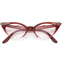 zeroUV Women's Retro Rhinestone Embellished Clear Lens Cat Eye Glasses 51mm