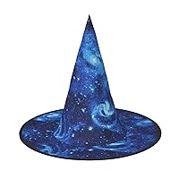 NEZIH Blue Universe Space Galaxy Print Halloween Hat For Women, Adult Witches Cosplay Accessories, Foldable Pointed Hat