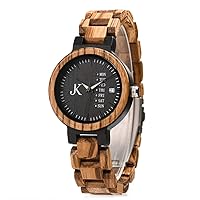 Kim Johanson Women's Wooden Stainless Steel Watch Dark Week with Date and Day Display Handmade Quartz Analogue Watch with Gift Box, brown, Bracelet