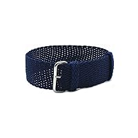 22mm Navy Perlon Braided Woven Watch Strap with Silver Buckle