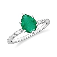 Natural Emerald Pear Solitaire Ring for Women Girls in Sterling Silver / 14K Solid Gold/Platinum