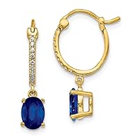 14k Gold 1/10ct Diamond and Sapphire Dangle Hoop Earrings Measures 23x5mm Wide 5mm Thick Jewelry Gifts for Women