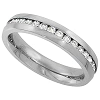 Surgical Stainless Steel Ladies 4mm CZ Eternity Ring Wedding Band Thin Comfort fit, Sizes 5-9