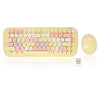 Wireless Keyboard Mouse Combo, 84 Keys Laptop Keyboard 1600Dpi Round Keycap Keyboard Quiet Retro Computer Keyboard, Save Energy Cute Keyboard 2.4G for Home Office,(candy-lemon yellow mixed color)