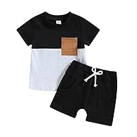 Kaipiclos Toddler Baby Boy Summer T Shirt Shorts Outfits Contrast Color Short Sleeve Tee Tops + Solid Color Casual Shorts Set