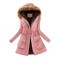 Womens Warm Fur Collar Long Coat Hooded Slim Winter Parka Outwear Jacket