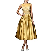 A-Line Elegant Cocktail Dress Wedding Guest Prom Tea Length Sleeveless Jewel Neck V Back Party Dress 2024