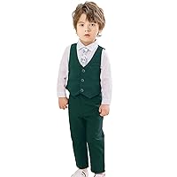 Boys Gentleman Suits Toddler Kids Wedding Outfit Clothes 4 Pieces Dress Shirt & Pants & Vest Set with Bowtie, 2-8 Years