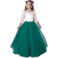 Flower Girl Dress Long Sleeve Kids Lace Pageant Party Ball Gown Dresses