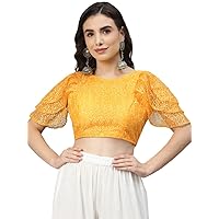 Indian Designer Women Solid Sequined Georgette Padded Saree Crop Top Blouse For Party Wear