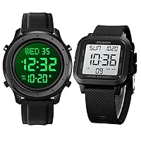 Mens Leather Watch for Men Digital Watch Men's Wrist Watches LED Minimalist Stainless Steel Waterproof Stopwatch Black Square Men's Digital Watch Large Face Waterproof LED Watches