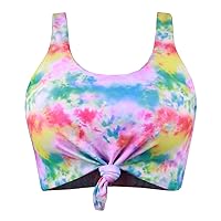 Women's Scoop Neck Tie Knot Front Crop Top High Waisted Bottom Printed Sporty Tankini Swimsuit Bikini Set