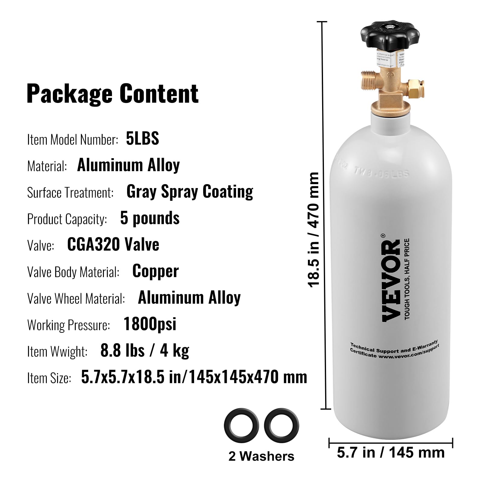 VEVOR CO2 Regulator Gauge with 0-60PSI, Heavy Duty CO2 Gauge Gas System, Draft Beer Regulator with Adjustable Pressure Regulator, Check Valve for Draft Beer Homebrew (5 LBS CO2 Tank)