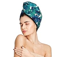 Tropical Palm Leaves Hair Towel Wrap Microfiber Fast Drying Hair Turban with Buttons for Women Girls Drying Curly, Long & Thick Hair