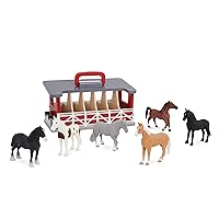 Terra by Battat – Wooden Stable Farm Playset – 6 Toy Horses & Barn – Detailed Equestrian Figurines – Portable Travel Stable – Carry & Go Horse Stable – 3 Years +