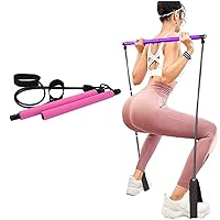 Portable Pilates Stick Yoga Exercise Pilates Bar, Yoga Pilates Bar Reformer Kit, Pilates Bar Kit with Resistance Band,Home Gym Pilates with Foot Loop for Total Body Workout