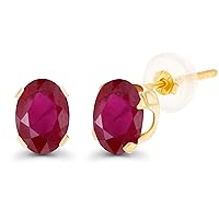 Genuine 14K Solid Yellow Gold 7x5mm Oval Natural Ruby July Birthstone Stud Earrings
