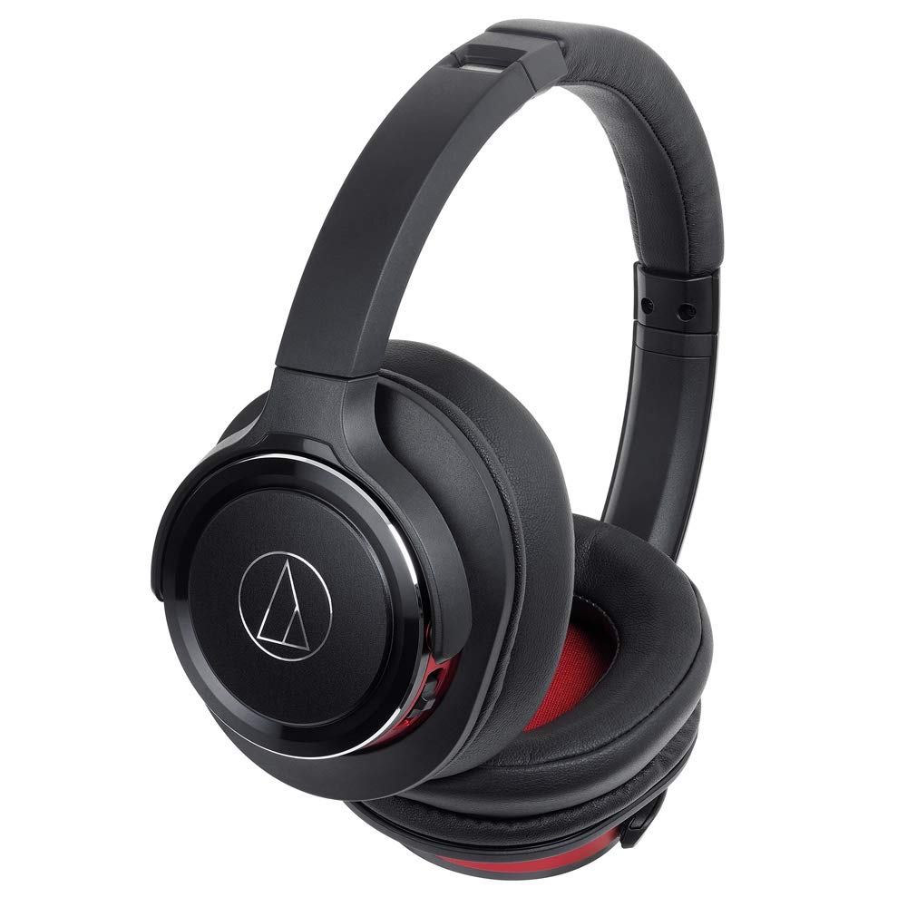 Audio-Technica ATH-WS660BTBRD Solid Bass Bluetooth Wireless Over-Ear Headphones with Built-In Mic & Control, Black/Red