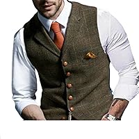 Men's Suit Vest Business Formal Dress Vest Slim Fit Plaid Waistcoat with Pocket for Tuxedo or Suit Wedding