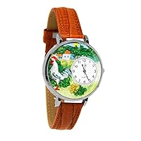 Whimsical Gifts Rooster 3D Watch | Gold or Silver Finish Large | Unique Fun Novelty | Handmade in USA | Tan Leather Watch Band