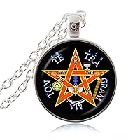 Silver Tetragrammaton Necklace, Name of God Blessing Pendant, Wicca Pentagram Jewelry, Pentacle Sweater Necklace, Jacket Accessories