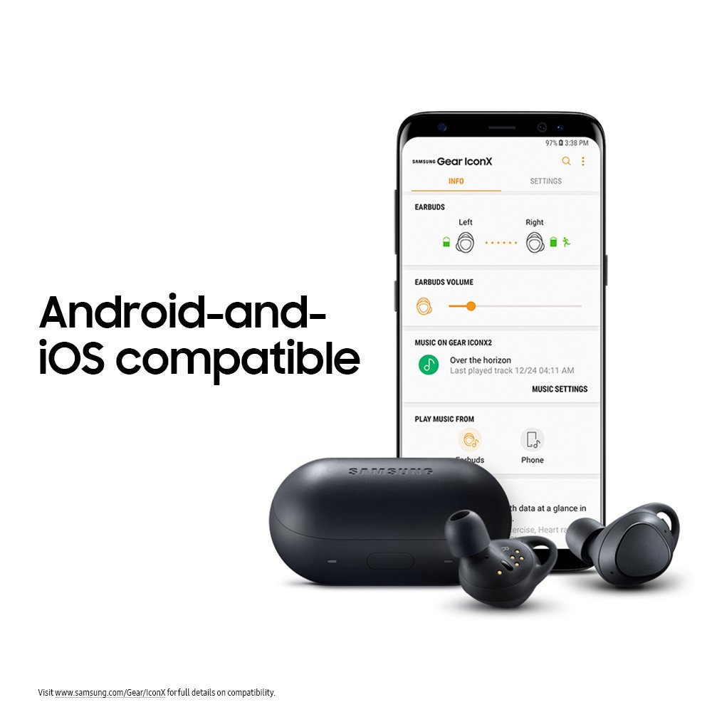 Samsung Gear IconX (2018 Edition) SM-R140NZKAXAR Bluetooth Cord-free Fitness Earbuds, w/ On-board 4Gb MP3 Player (US Version with Warranty) - Black