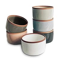 Mora Ceramic Ramekins - 4oz, Set of 6 - Small Oven Safe Baking Dishes/Cups - For Personal Pudding, Creme Brulee, Souffle, Serving Dip, Custard, Ice Cream - Single Mini Bowls - Assorted Neutrals