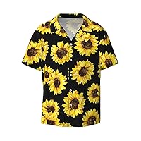 Funny Sunflower Men's Summer Short-Sleeved Shirts, Casual Shirts, Loose Fit with Pockets
