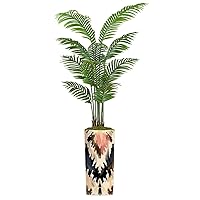 Artificial Palm Tree Indoor with Tall Planter Beige Black Flora Bloom Art Drawing Beautiful Textile Ornamental Ogee Fake Tropical Palm Floor Plant Potted Faux Plant in Pot Home Decor Outdoor 5.6ft