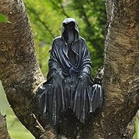 5.9 Inch Mysterious Black Robe Statue -Spooky Decorations with Resin Figurine