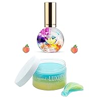 Hydrating, Moisturizing, Strengthening Scented Cuticle Oil + Layered in Luxury Glowing Scented Lather Foaming Body Sugar Scrub Polish with Vitamin C, 2 Pack, Peach