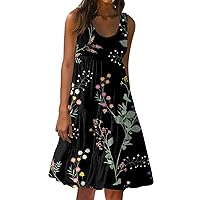 Tee Shirt Dresses for Women 2024 Summer Casual Loose Sundress Sleeveless Resort Vacation Floral Tank Dress