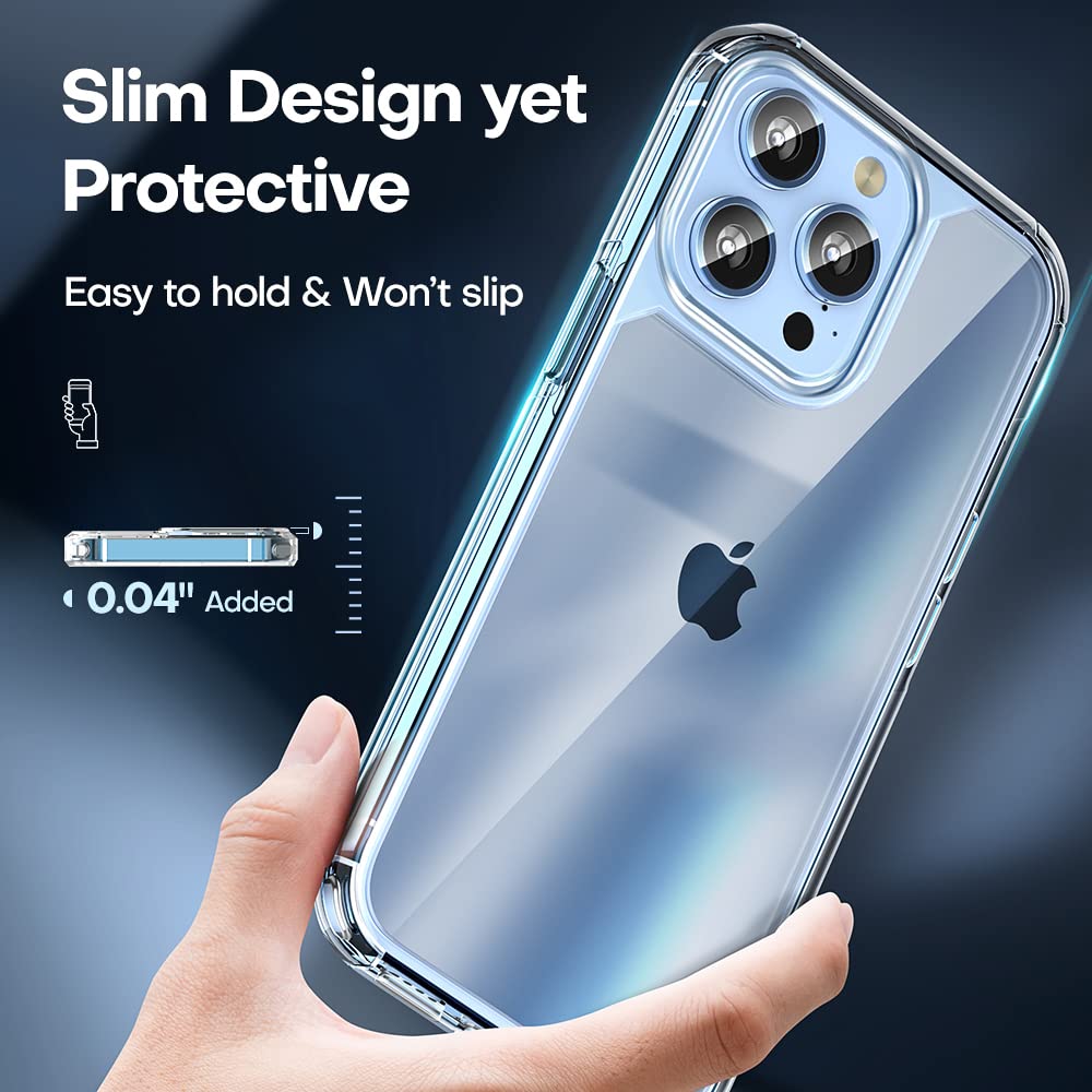 TAURI 5-in-1 for iPhone 13 Pro Case, [Not-Yellowing] with 2 Screen Protector + 2 Camera Lens Protector, [Military Grade Protection] Shockproof Slim for iPhone 13 Pro Phone Case 6.1 inch, Clear